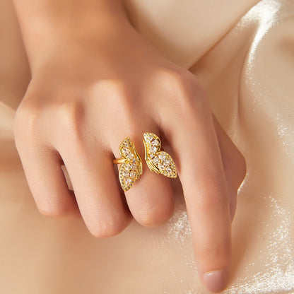 18K Gold Exquisite Butterfly Diamond Design Ring